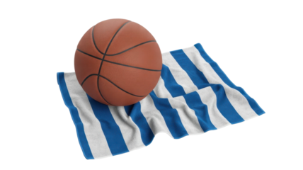 Basketball resting on a striped towel