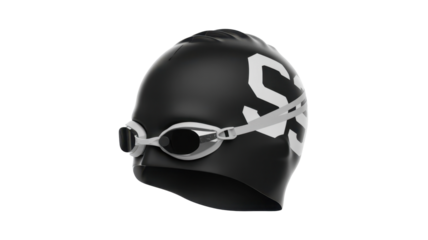 Black swim cap with goggles