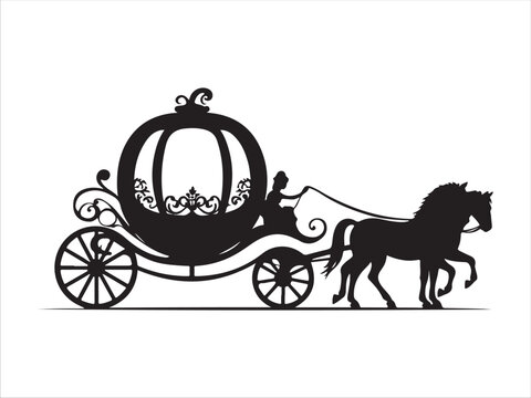 Silhouette of a Carriage and Horse on Transparent Background