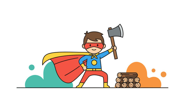 Comic Style Superhero With Axe For Creative Kids Project Or Design Material