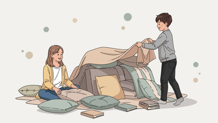 Creating Cozy Fort With Pillows Blanket For Indoor Family Time Activity