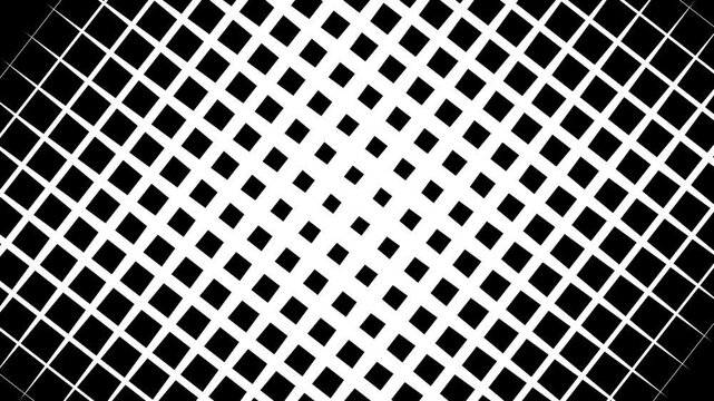 Halftone diamond wipe transition animation with open close forming white page on black background and green screen. 4K animated for transitions, presentation, motion graphics, and video editing.