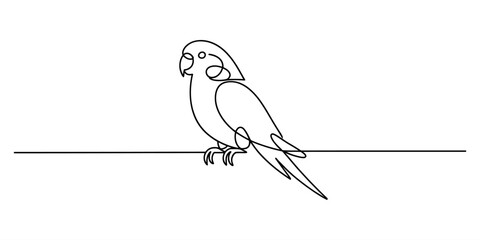 Minimalist one continuous line drawing of a parrot perching on a horizontal line Vector, illustration © Digital Illustration