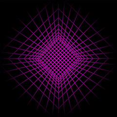 Squared portal with pink neon wireframe in perspective on black background. Room, tunnel or studio grid structure. Futuristic metaverse, vr space, arcade game, techno plane. Vector illustration