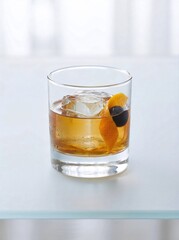 Old Fashioned Cocktail Ice Orange Peel Garnish