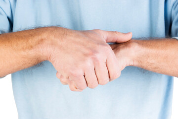 close up of a senior man holding his hand
