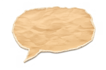 Crumpled paper speech bubble with torn edges, brown recycled texture, perfect for communication, dialogue, social media concepts