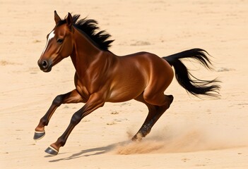 A young Horse galloping in the sand