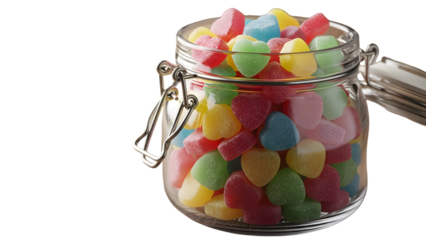 Valentine's day candy hearts in a glass jar isolated on transparent background