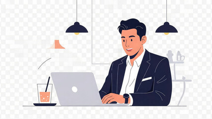 Professional man working on laptop in modern office environment