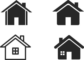 Collection of stylized house icons with different designs representing residential buildings for various purposes
