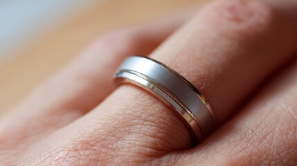 Close-up shot of spinner ring worn on finger with calm tactile mood  