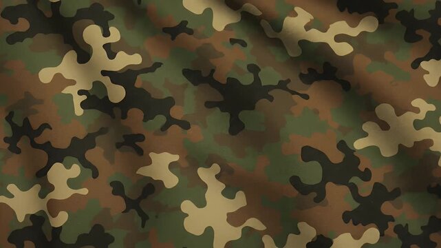 Camouflage Pattern Background - This video features a camouflage pattern with shades of green, brown, black, and tan.