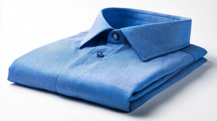 Elegant blue dress shirt folded neatly on white background