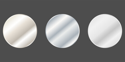 Stylish round mirror in gold, chrome and black frame. A set of mirrors.