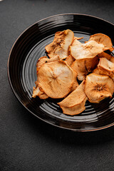 Apple chips dried apple sweet slices natural healthy food main course ingredient appetizer fresh tasty table setting gourmet food background rustic food top view copy space keto and paleo diet 