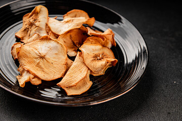 Apple chips dried apple sweet slices natural healthy food main course ingredient appetizer fresh tasty table setting gourmet food background rustic food top view copy space keto and paleo diet 