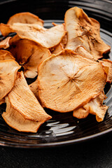 Apple chips dried apple sweet slices natural healthy food main course ingredient appetizer fresh tasty table setting gourmet food background rustic food top view copy space keto and paleo diet 