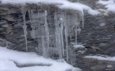 Icicles hanging from a cliff at Linn of Dee, near Braemar