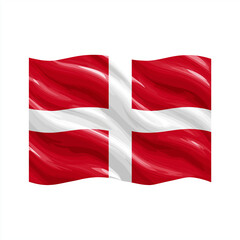 Fototapeta premium Denmark National Flag Waving Isolated on White Background, Realistic Red and White Fabric Symbolizing Scandinavian Identity, Patriotism and European Nation