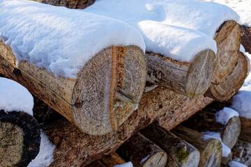 Firewood Covered with Snow in Bavaria