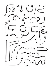 Arrows set vector elements. Editable stroke. Hand-drawn style.
