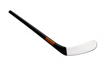 Ice hockey stick with black and orange shaft and white blade for professional sport game equipment