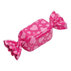 Pink heart-shaped candy wrapped in pink foil isolated on transparent background