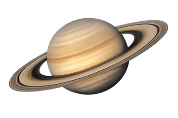Saturn gas giant planet with iconic ring system orbiting in solar system, astronomy and cosmic exploration concept, transparent background