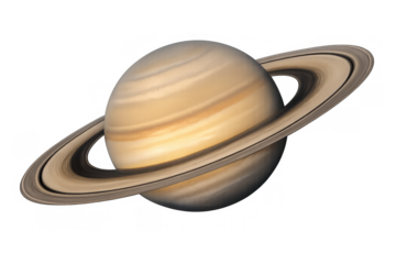 Saturn gas giant planet with iconic ring system orbiting in solar system, astronomy and cosmic exploration concept, transparent background