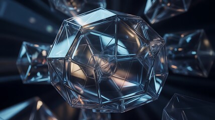 Floating Prismatic Crystals: Elegant Geometric Forms Reflecting Light in Space