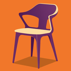 A stylish purple and beige chair with a unique modern and curved backrest on an orange background