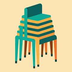 Title: A single colorful plastic chair in teal green and orange with a beige background