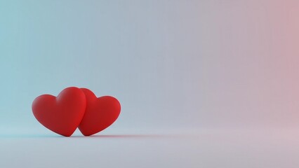 Two Red Hearts on Clean Pastel Background
