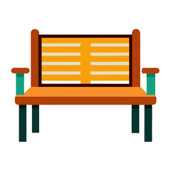 Title: A colorful of a wooden bench with orange and yellow stripes and green legs