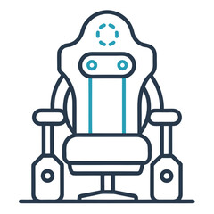 Title: Robot with blue accents and a white background featuring a friendly and modern