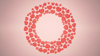 Red Heart Circle Frame on Soft Pink Background