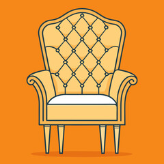 Title: Vintage armchair with beige and orange background featuring tufted backrest and curved