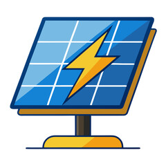 Title: A stylized of a solar panel with a bright yellow lightning bolt symbolizing energy