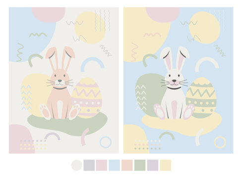 Cute Pastel Easter Bunny and Egg Poster