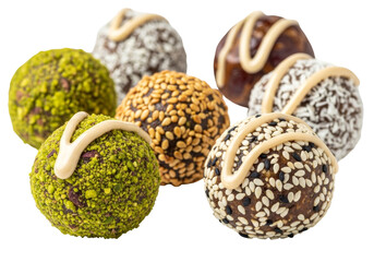 assorted chocolate truffles with pistachio sesame coconut coatings