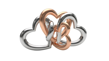 Interconnected metal heart shaped puzzle isolated on transparent background