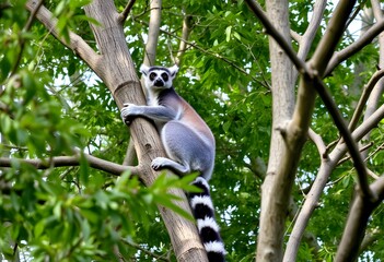 Obraz premium A close up of a Ring Tailed Lemur in a tree