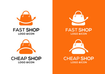 Vector design of a shopping bag with arrows. Fast and cheap online store vector design concept.