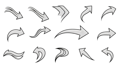 Set of abstract directional flow arrows with smooth curves, consistent stroke width, modern business graphic resource, isolated