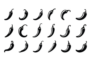Black Chili Pepper Icons Set