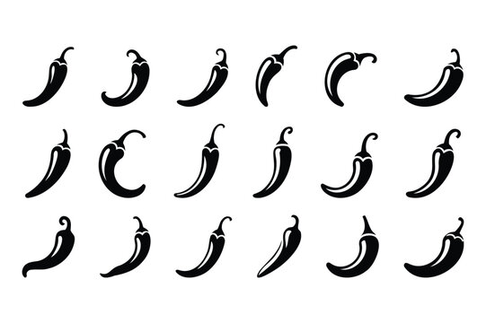 Black Chili Pepper Icons Set