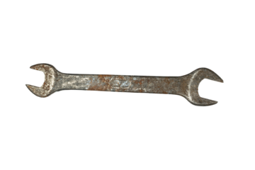 Rusty Double-Ended Wrench Isolated on Transparent  Background Vintage Hand Tool Image