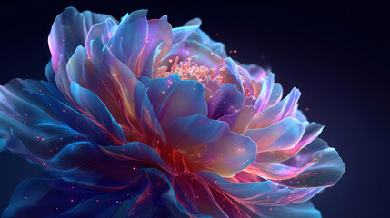 Abstract Neon Flower with Glowing Petals on Dark Background
