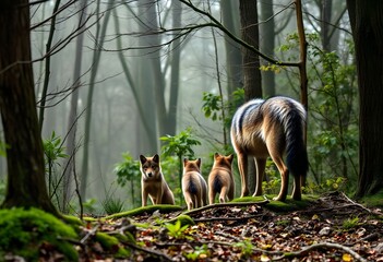 A view of a Wolf with Cubs